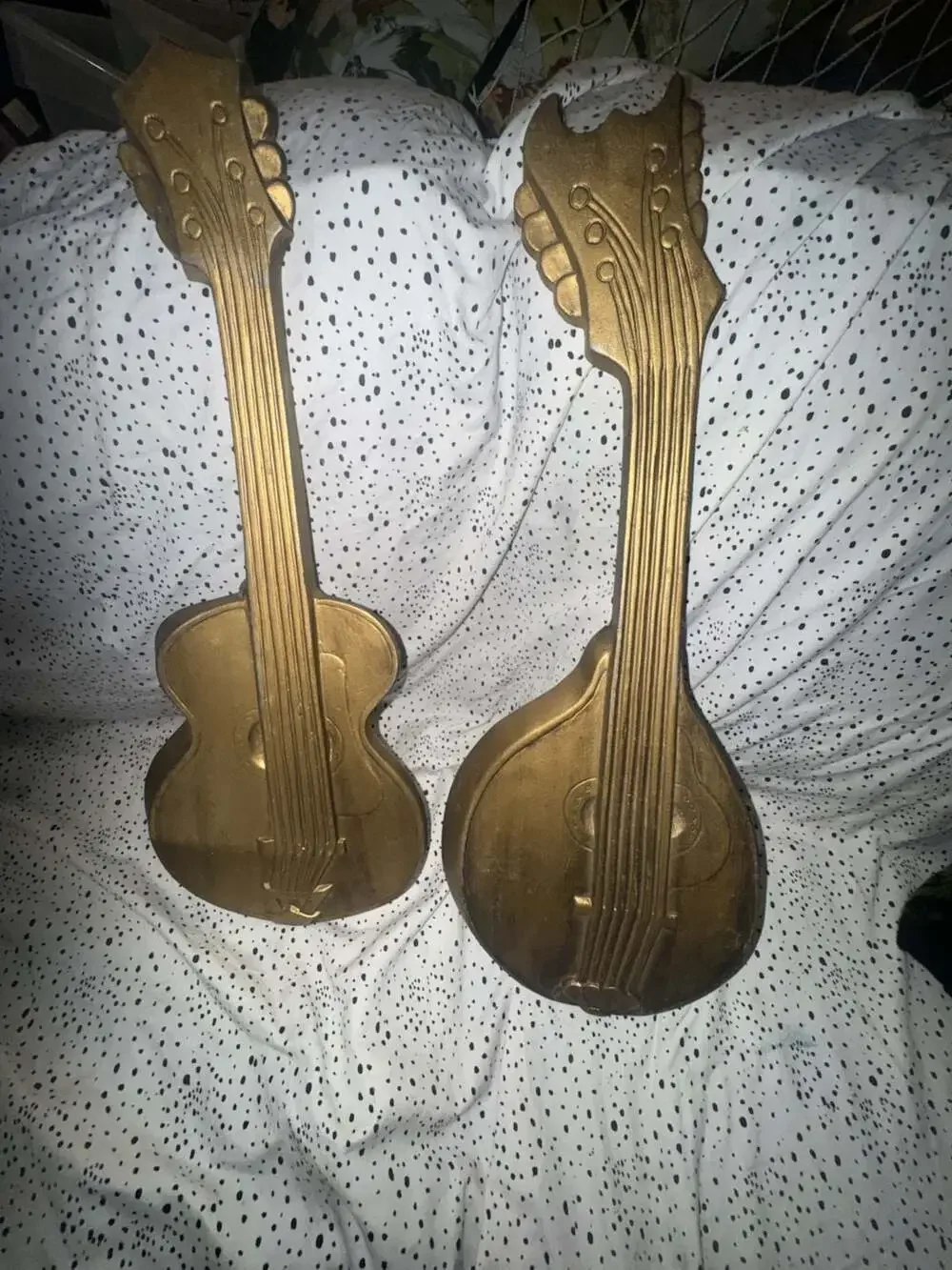 Vintage Mid-Century Modern Hoda Gold Cast Aluminum Guitar and Mandolin Wall Deco